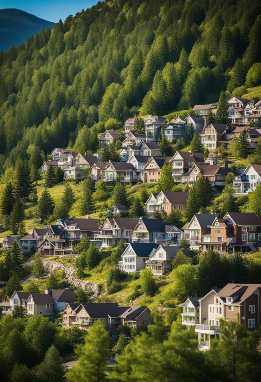 A serene town nestled in the mountains, with charming homes and a vibrant downtown. Surrounded by nature and offering a peaceful atmosphere for retirees